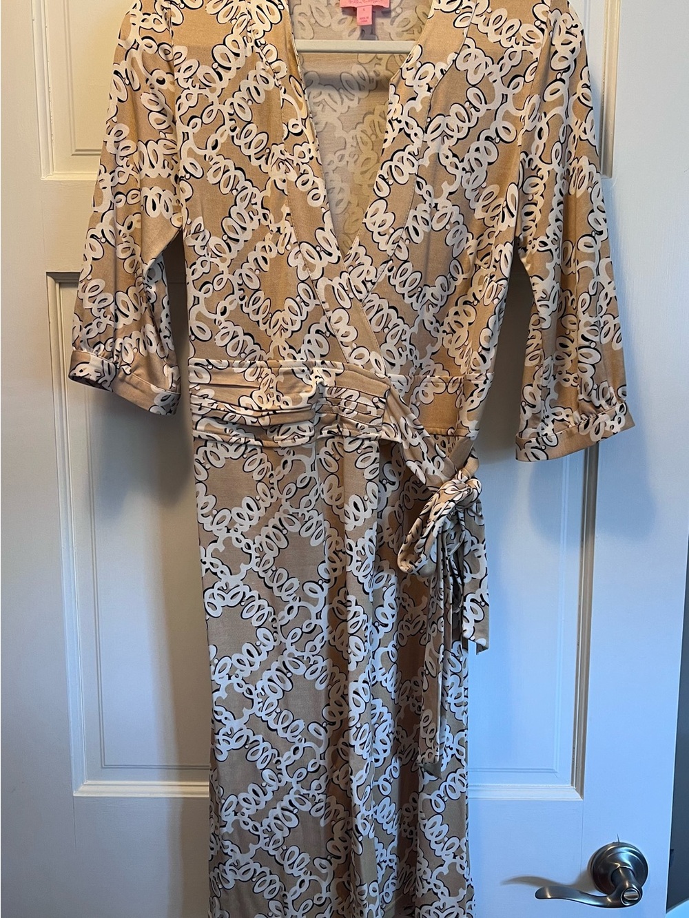 Lilly Pulitzer Beige and White Printed Wrap Dress